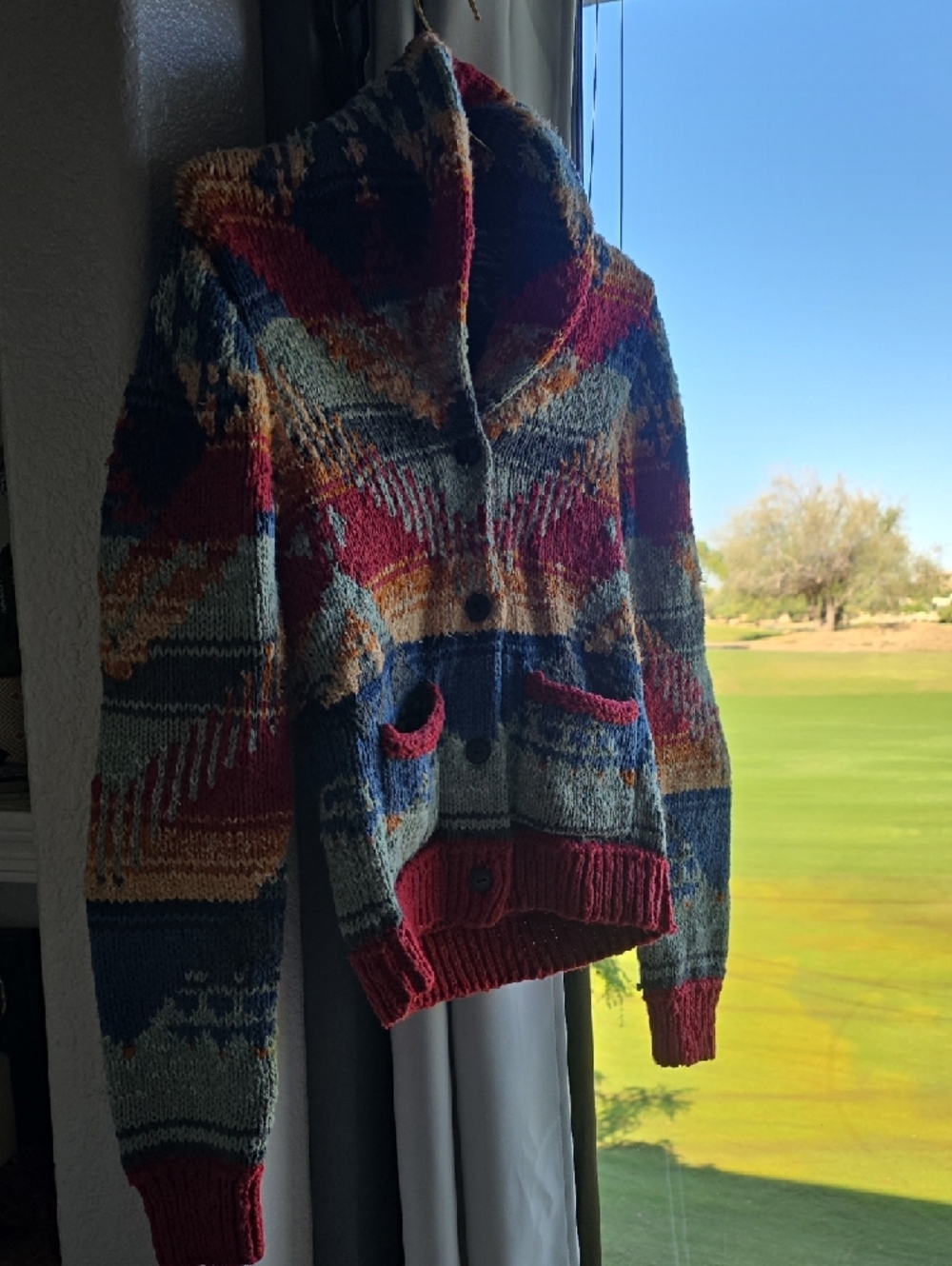 VTG Denim & Supply Ralph Lauren Navy and Red Southwestern Knit Cardigan S Petite - Picture 6 of 16